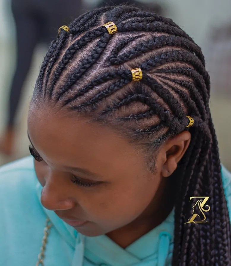 Elegant Ghana Braids with Gold Accents