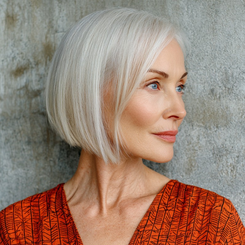 Elegant Silver Blunt Bob with Soft Edges