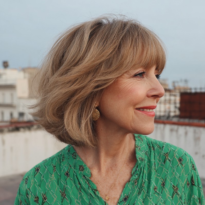 Elegant Soft Layered Bob with Fringe Bangs