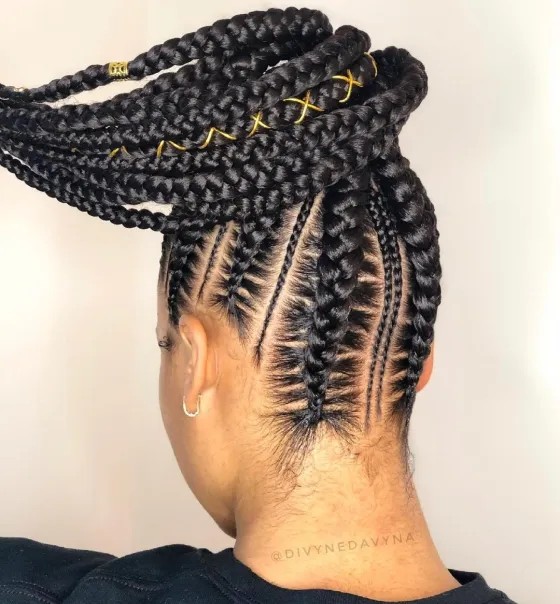 Intricate Ghana Braids with Stylish Upward Twist