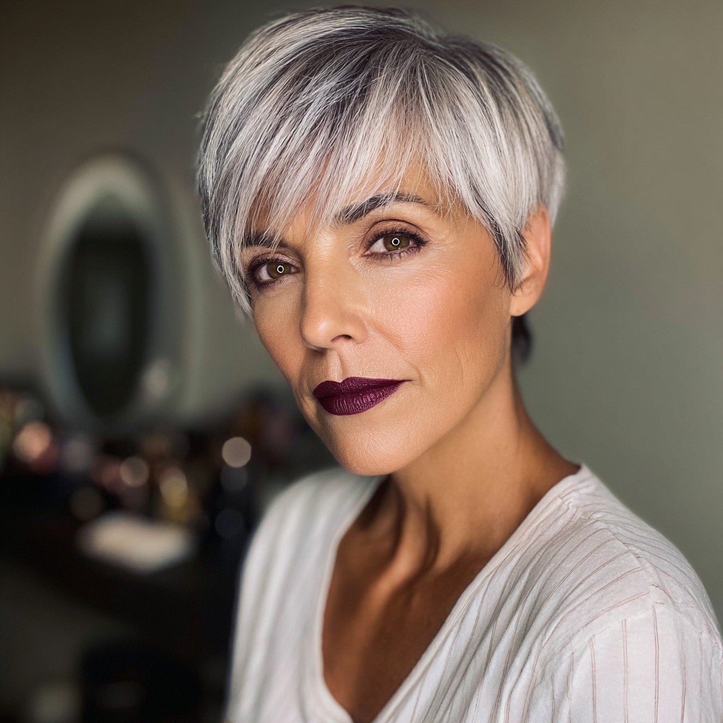 Modern Chic Silver Pixie Cut with Textured Layers