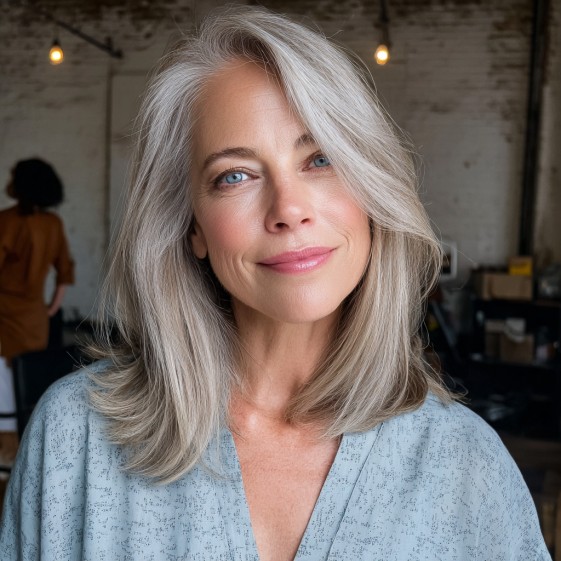 Modern Silver Long Layers with Soft Movement