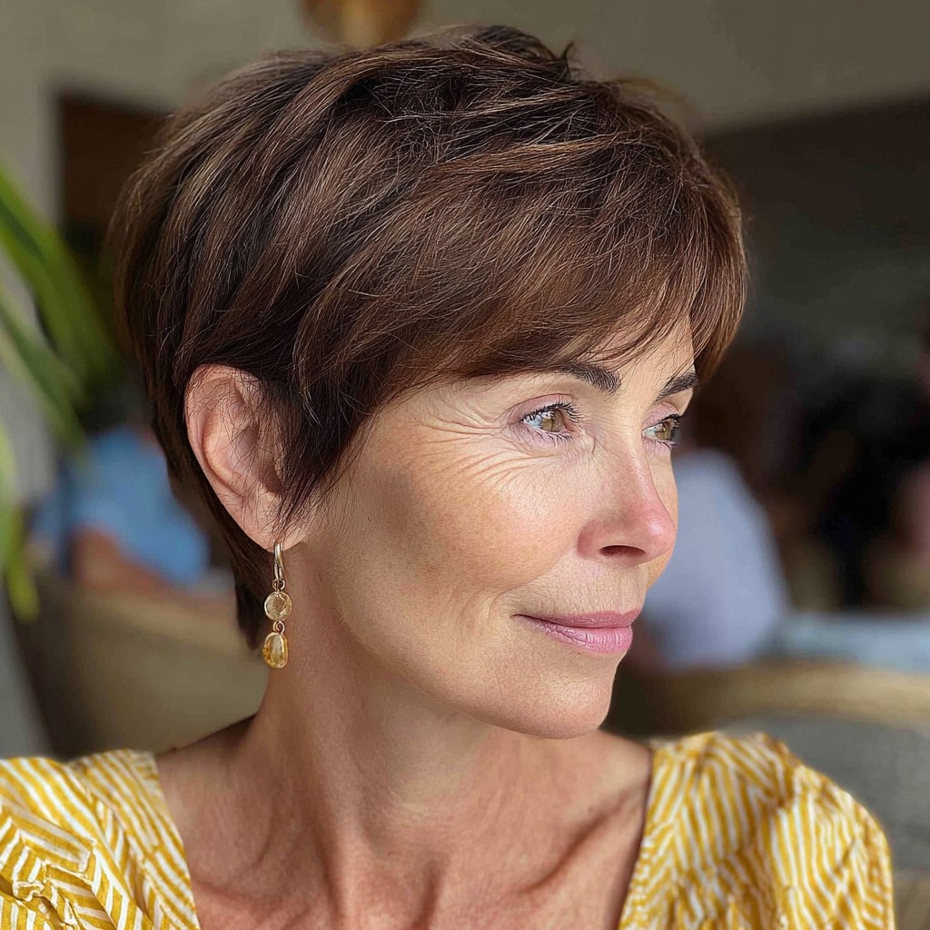 Modern Textured Brown Pixie Cut with Soft Layers