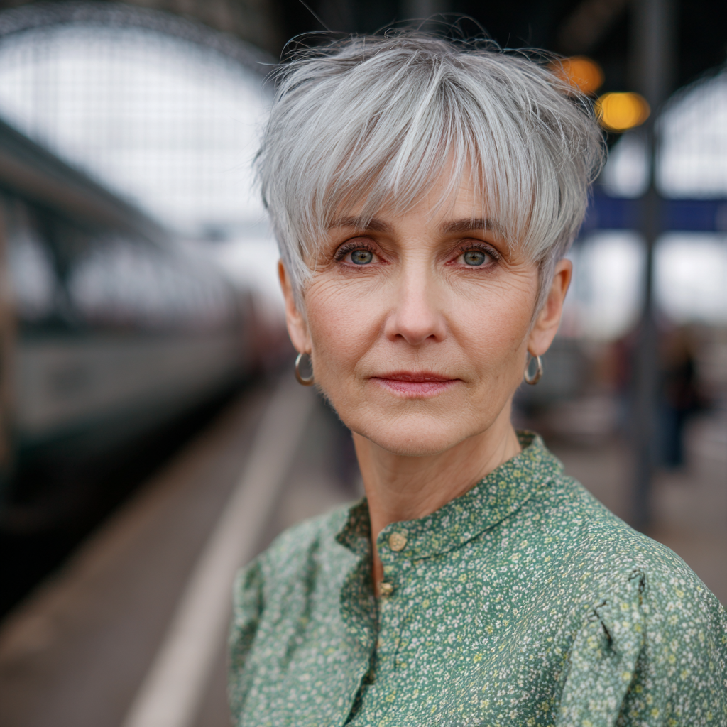 Modern Textured Gray Pixie with Delicate Layering