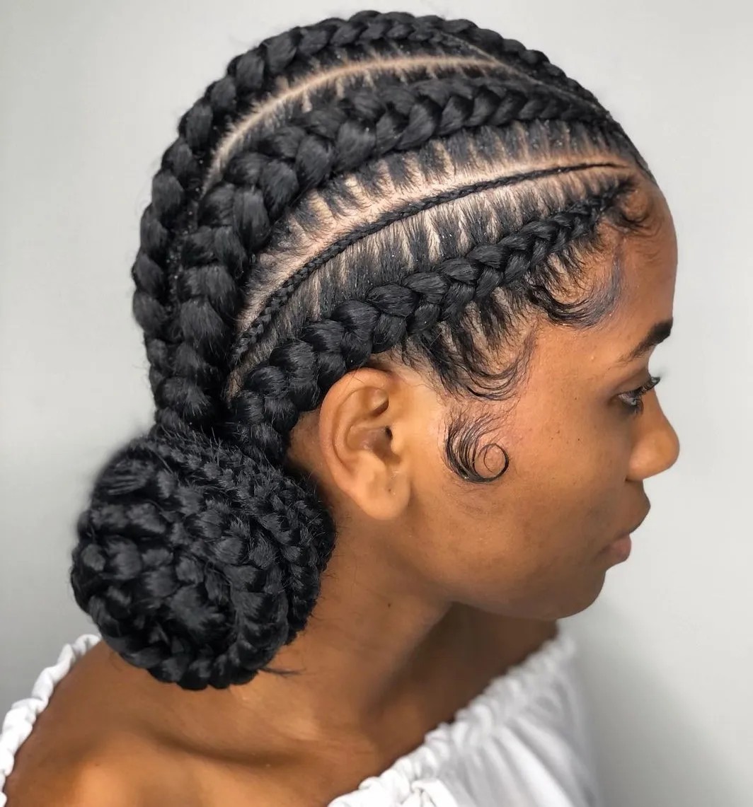 Neat Ghana Braids with Elegant Bun
