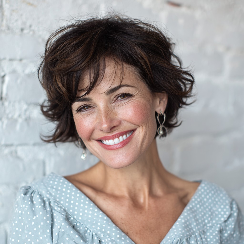 Playful Short Brown Shag with Soft Waves