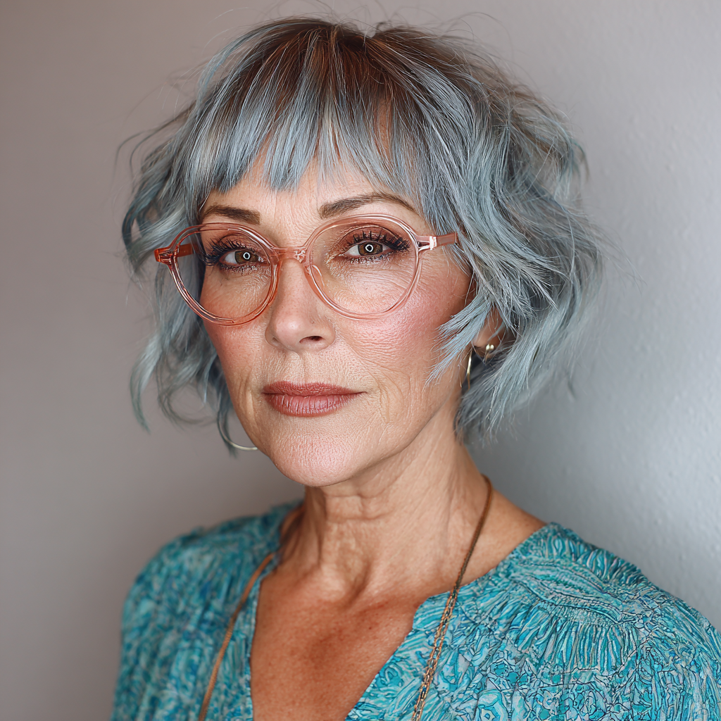 Playful Textured Shattered Bob with Icy Blue Tones