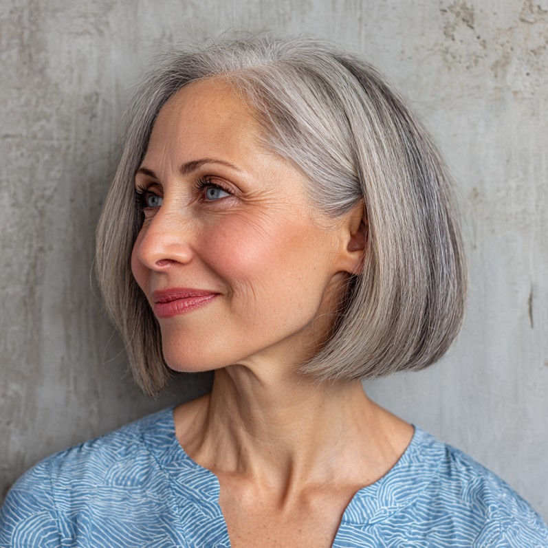 Sleek Silver Blunt Cut with Soft Movement