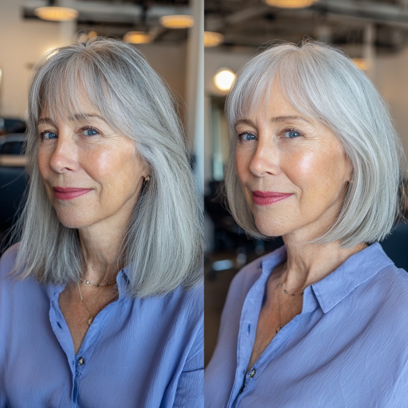 Softly Layered Silver Bob with Gentle Bangs