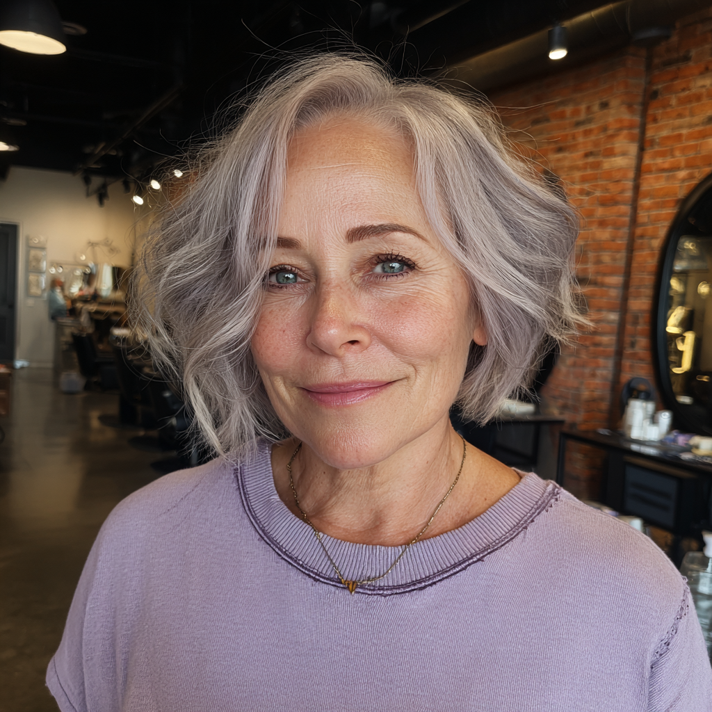 Softly Textured Shattered Bob with Icy Lavender Highlights