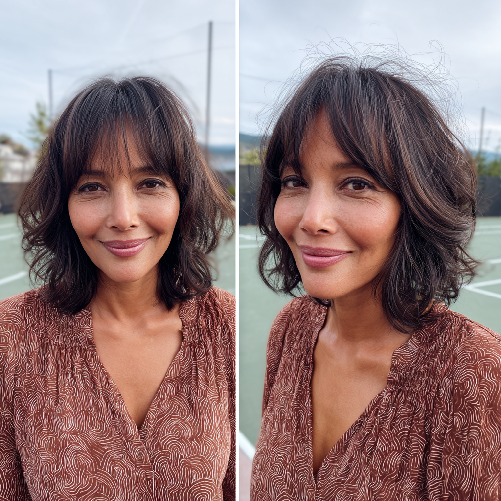 Softly Textured Shoulder-Length Bob with Bangs