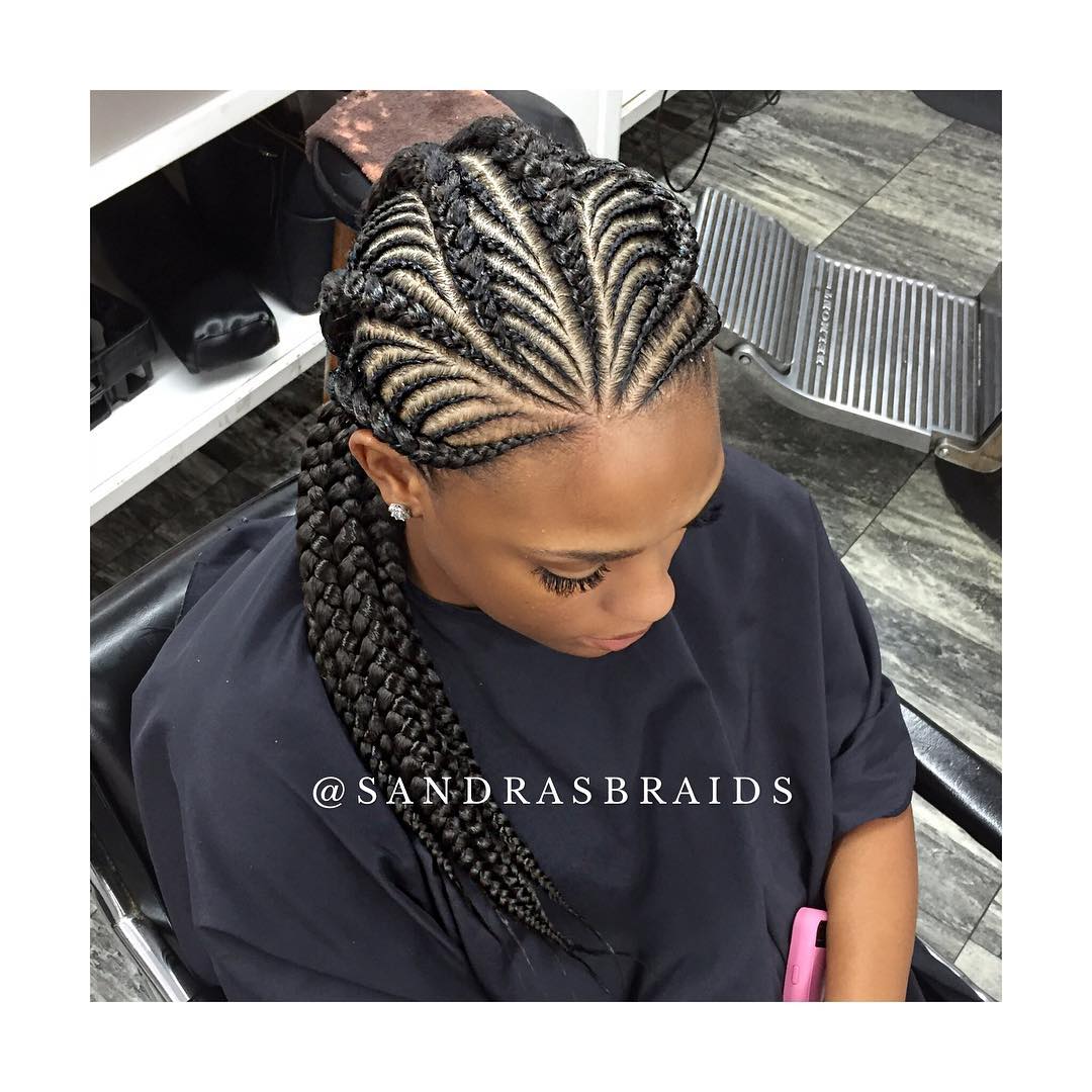 Stylish Ghana Braids with Intricate Parting