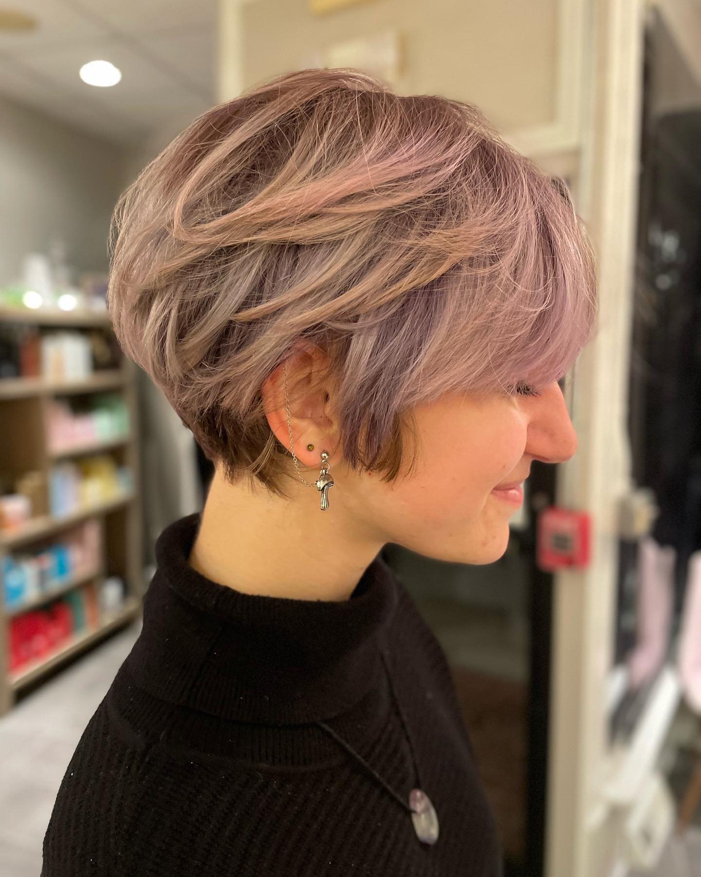 Stylish Soft Blended Bixie Cut with Subtle Lavender Tones
