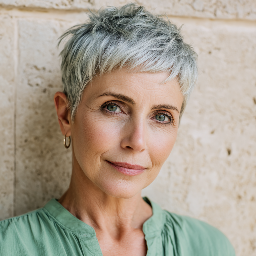 Stylish Textured Silver Pixie with Defined Layers
