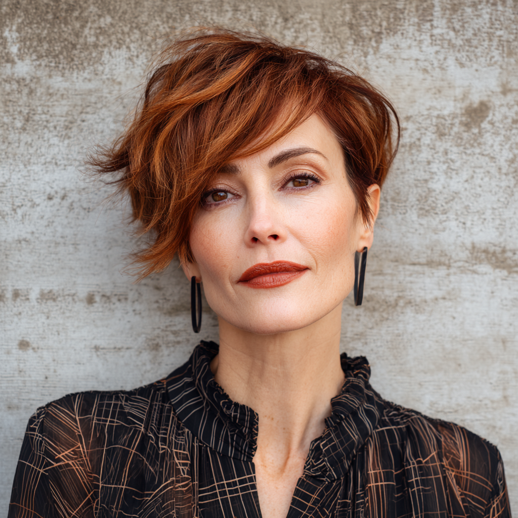 Textured Copper Shattered Bob with Soft Waves