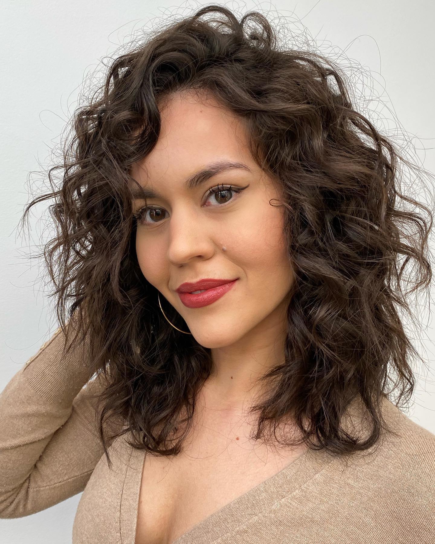 Textured Curly Lob with Voluminous Layers