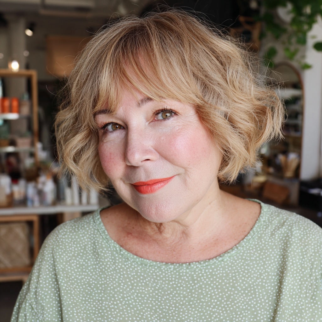 Textured Jaw-Length Bob with Soft Curls