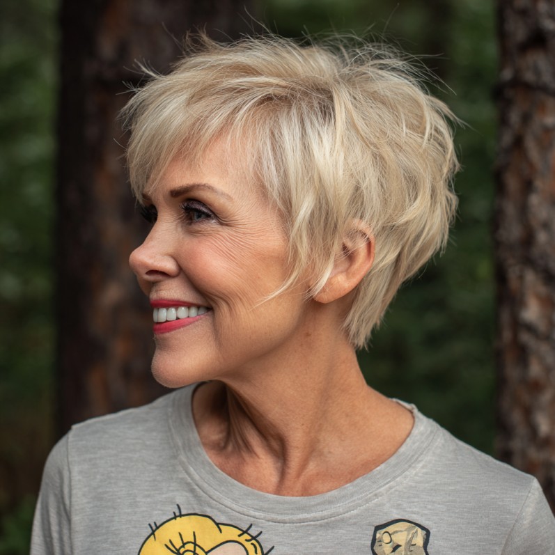 Textured Short Blonde Pixie with Flicked Layers