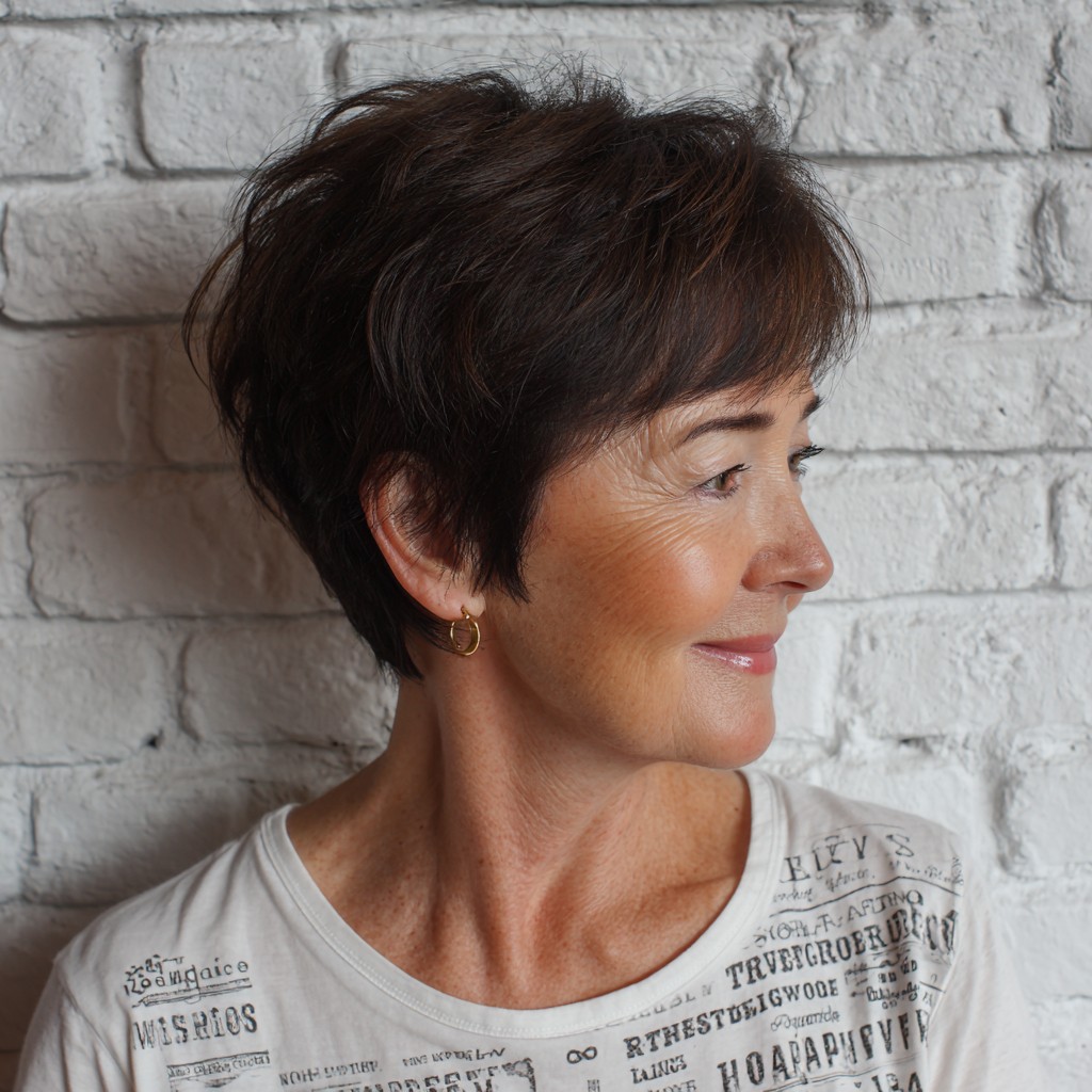 Textured Short Brown Pixie with Soft Layers