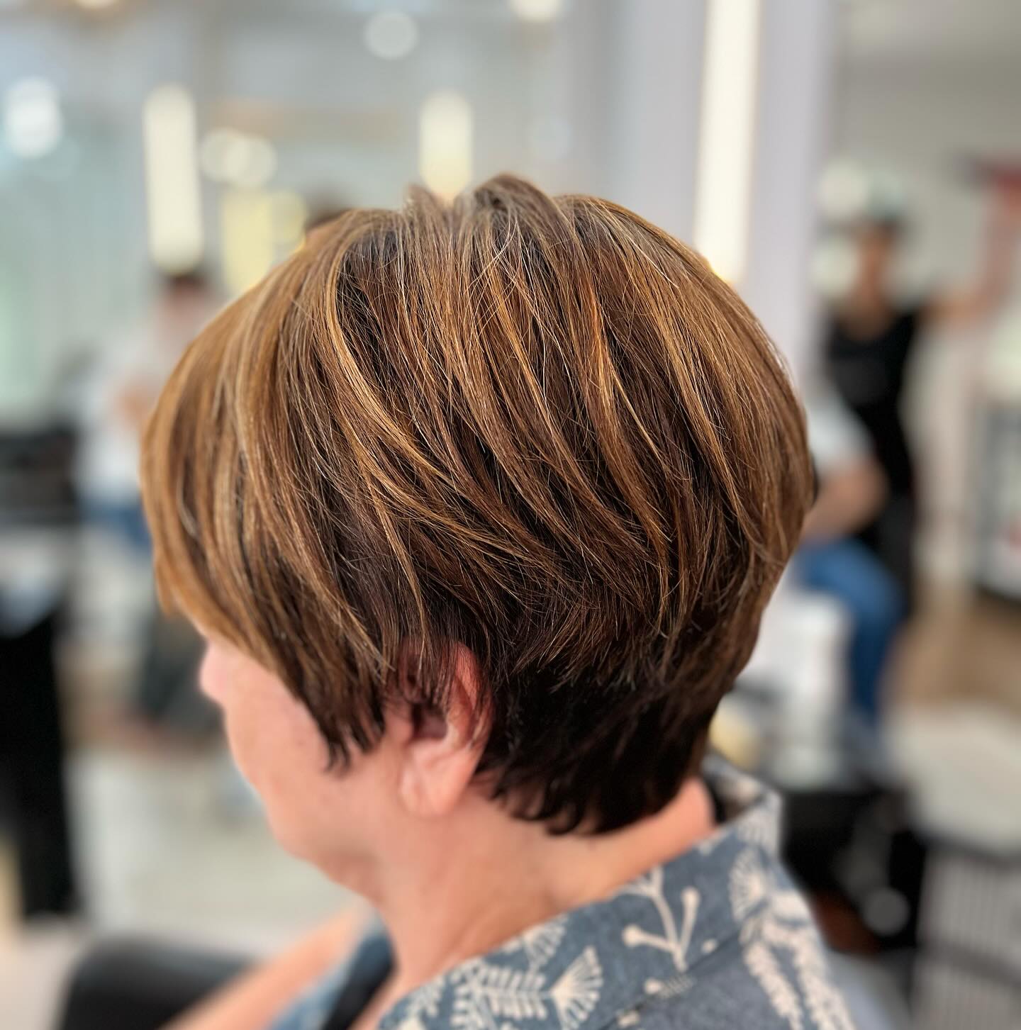 Textured Short Cut with Warm Caramel Highlights