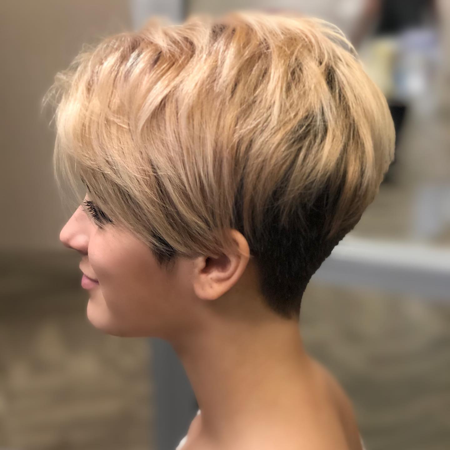 Textured Short Pixie with Dark Roots