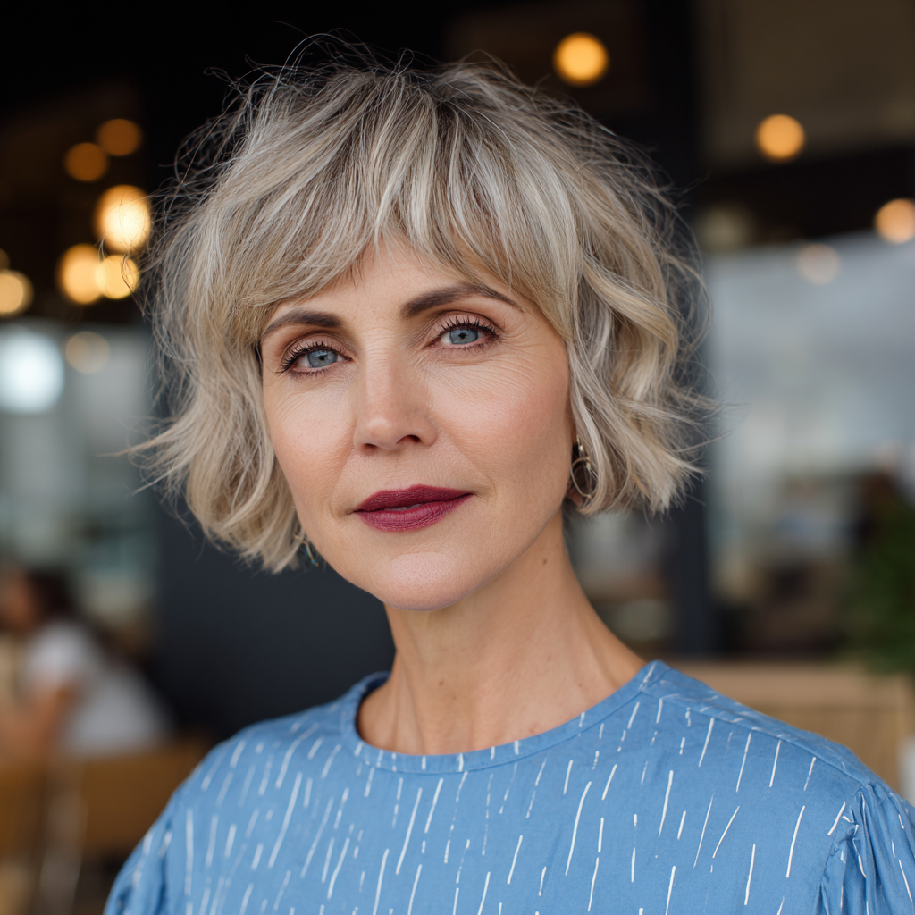 Textured Short Shattered Bob with Soft Waves