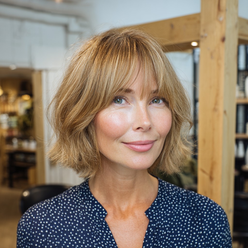 Textured Shoulder-Length Cut with Soft Bangs