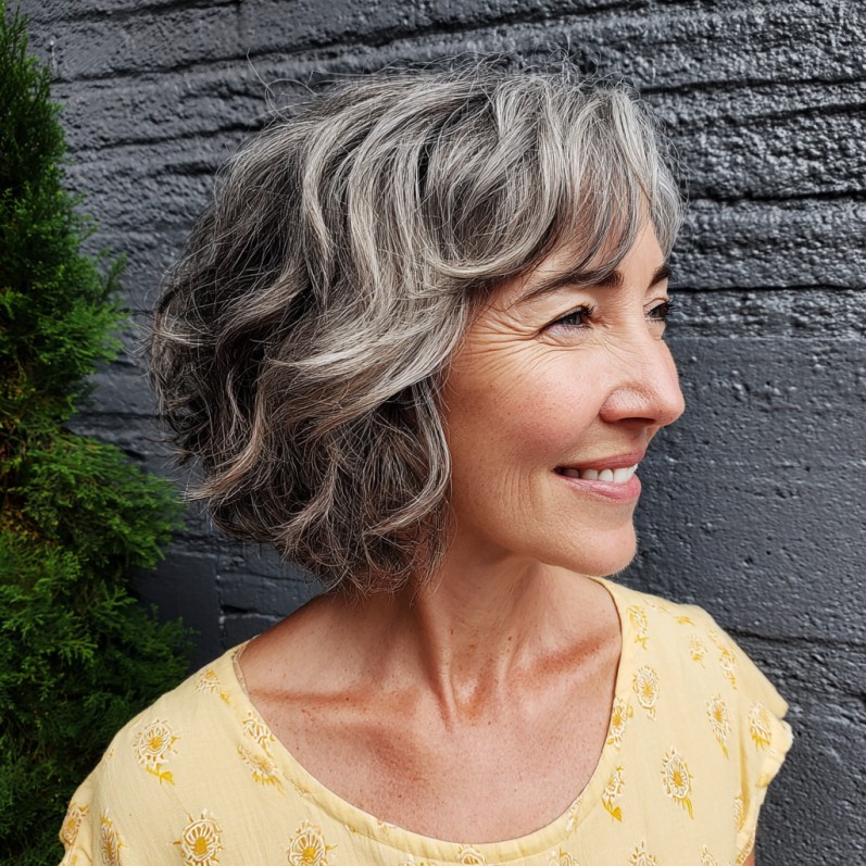 Textured Silver Bob with Soft Bangs