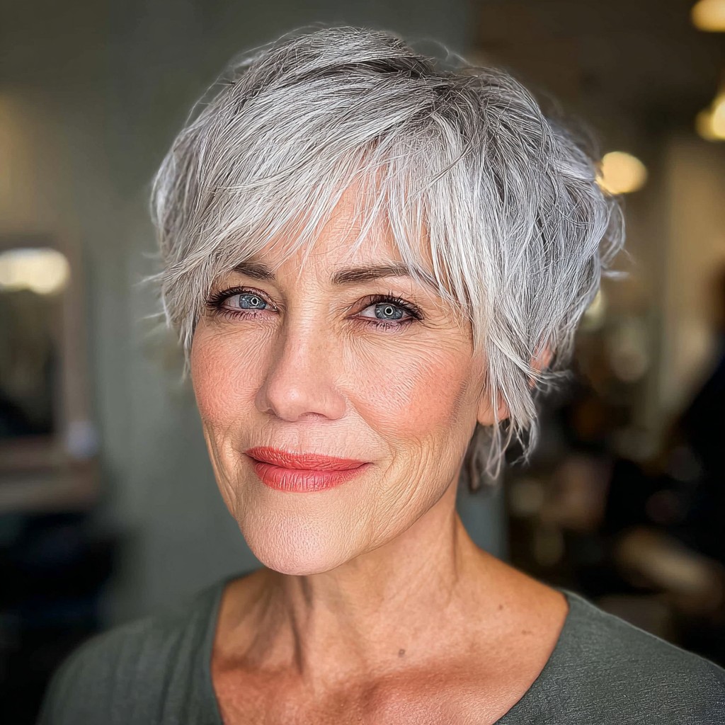 Textured Silver Pixie Cut with Soft Layers