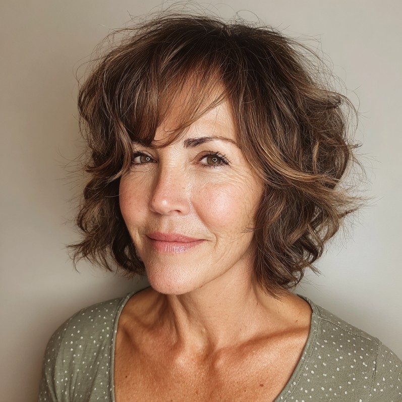 Textured Wavy Bob with Soft Bangs