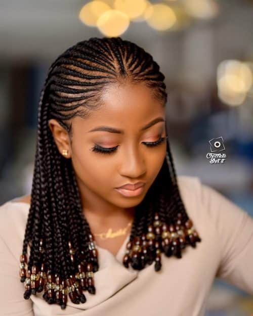 Trendy Bob-Length Ghana Braids with Decorative Beads