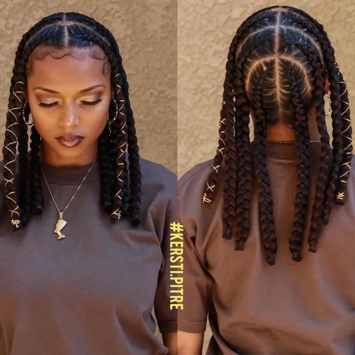 Trendy Ghana Braids with Gold Accent Cuffs