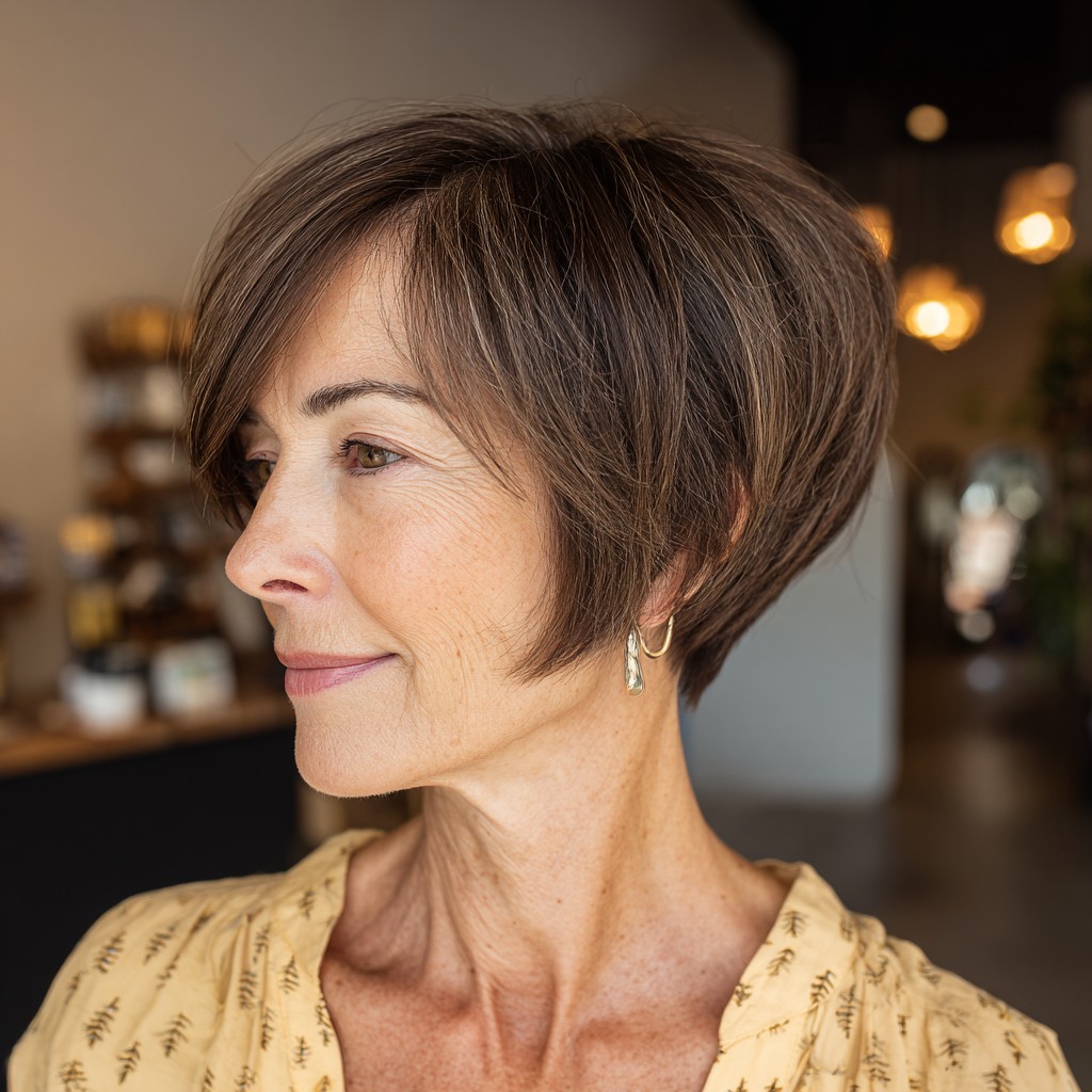 Trendy Layered Short Brown Haircut with Soft Movement