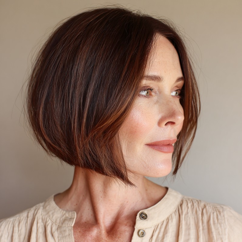 Beautifully Stacked Slope Bob with Subtle Caramel Highlights