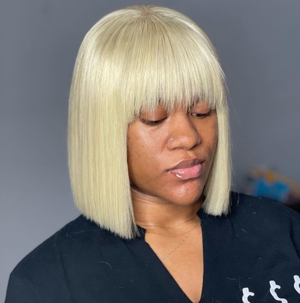 Bold Blunt Bob with Straight Across Bangs