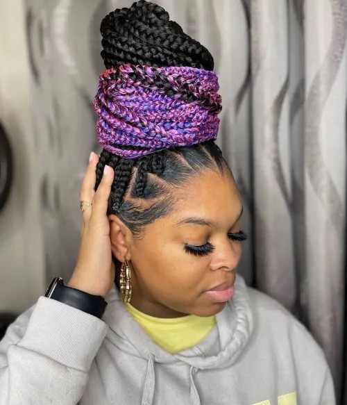 Bold Braided Top Knot with Colorful Accents
