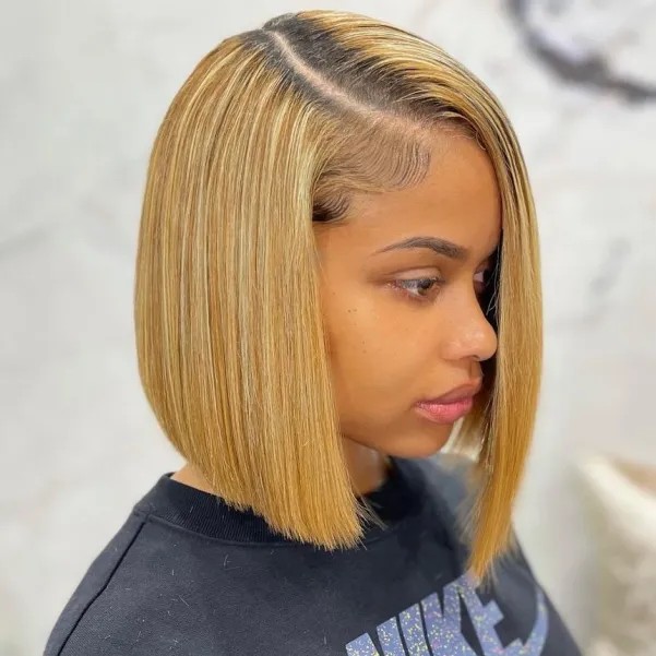 chic blunt bob with side part
