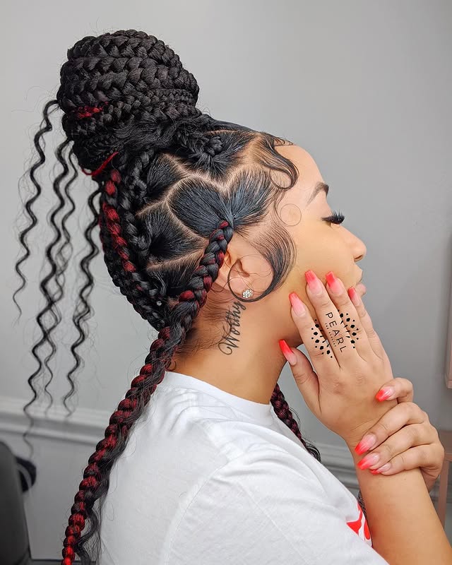 Chic Braided Bun with Vibrant Accents