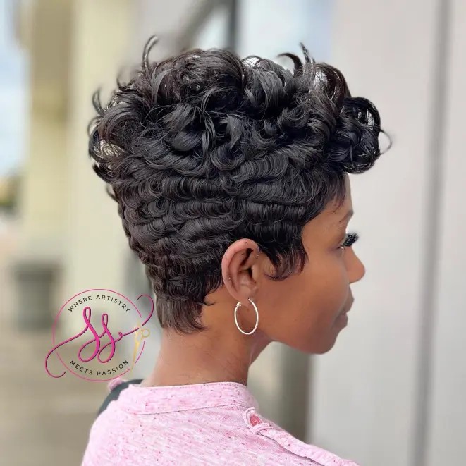 Chic Curly Pixie Cut with Defined Curls