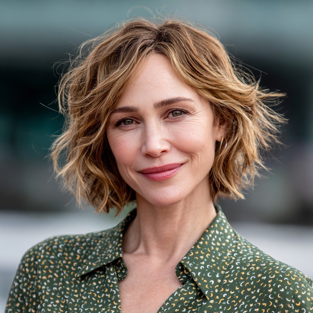 Chic Layered Frayed Bob with Textured Waves