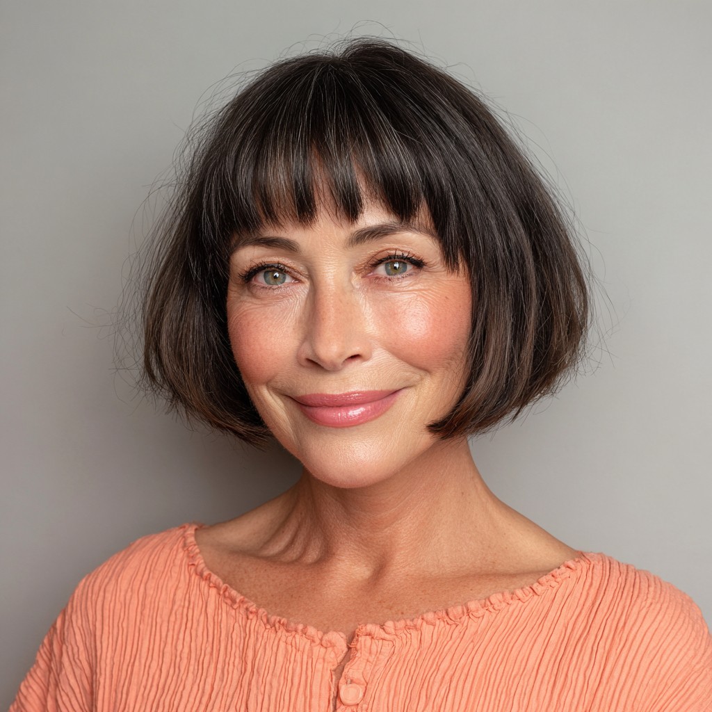 Chic Layered Mushroom Bob with Blunt Bangs