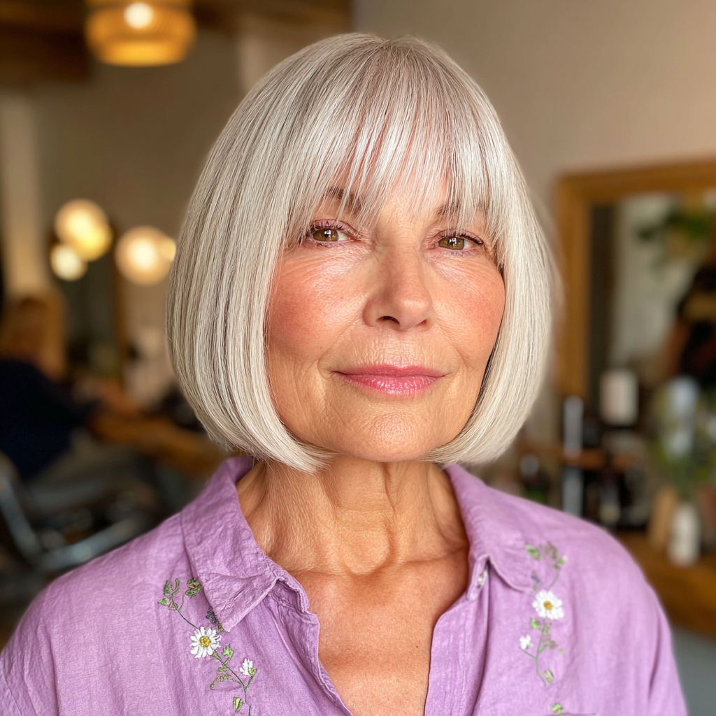Chic One-Length Bob with Feathered Bangs