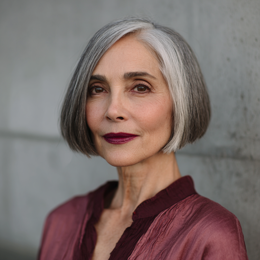 Chic One-Length Gray Bob with Subtle Texture