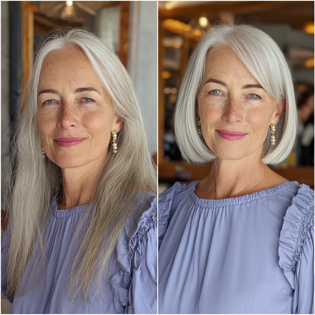 Chic One-Length Silver Bob with Glossy Finish