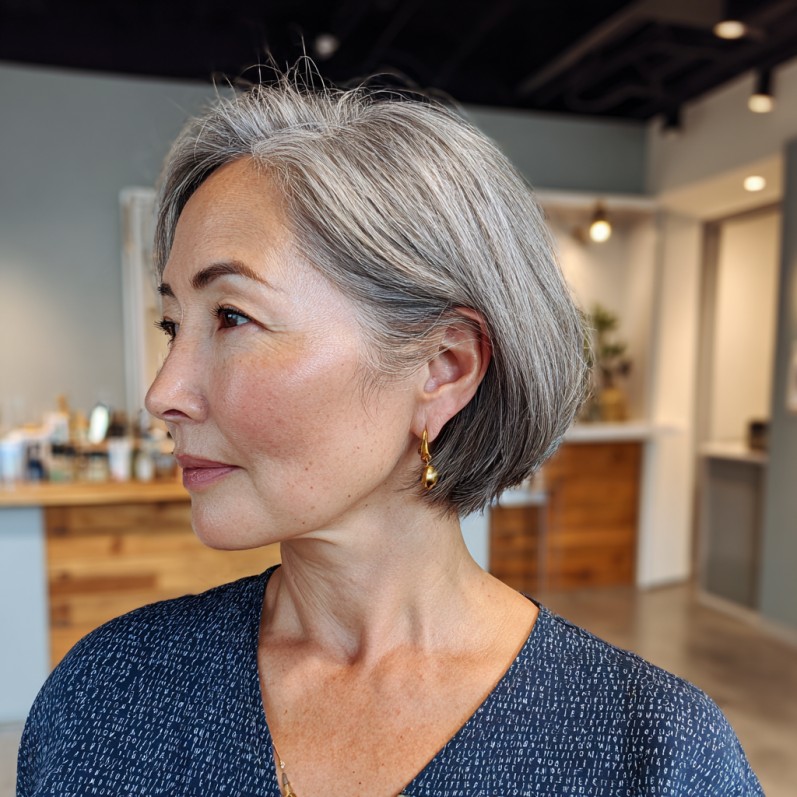 Chic Silver Blunt Bob with Soft Edges