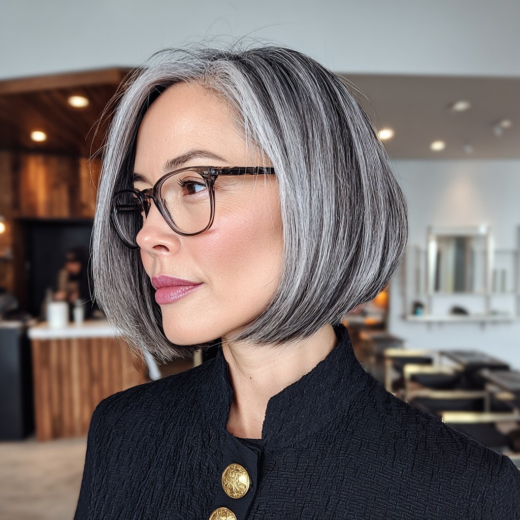 Chic Silver Mushroom Bob with Subtle Layers
