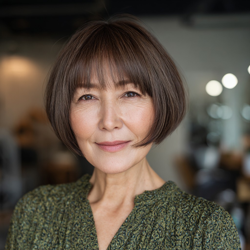Chic Soft-Textured Mushroom Bob with Wispy Bangs