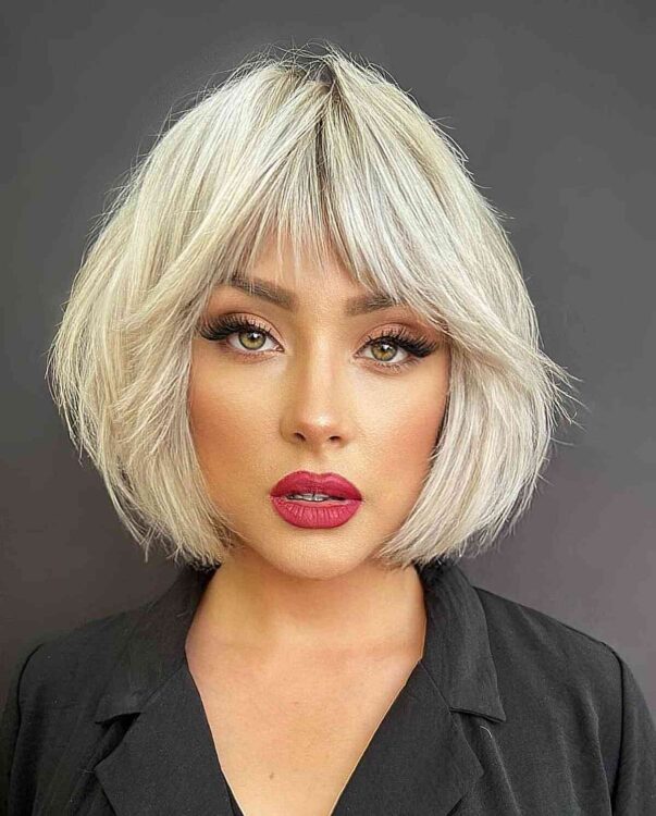 Chic Textured Bob with Bold Bangs