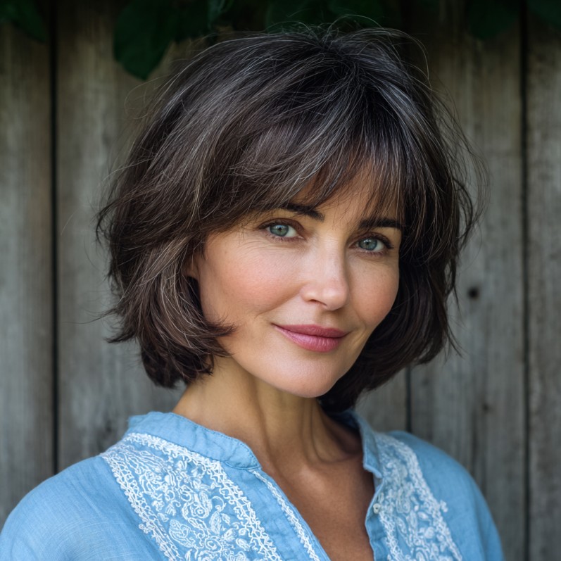 Chic Textured Feathered Bob with Face-Framing Layers