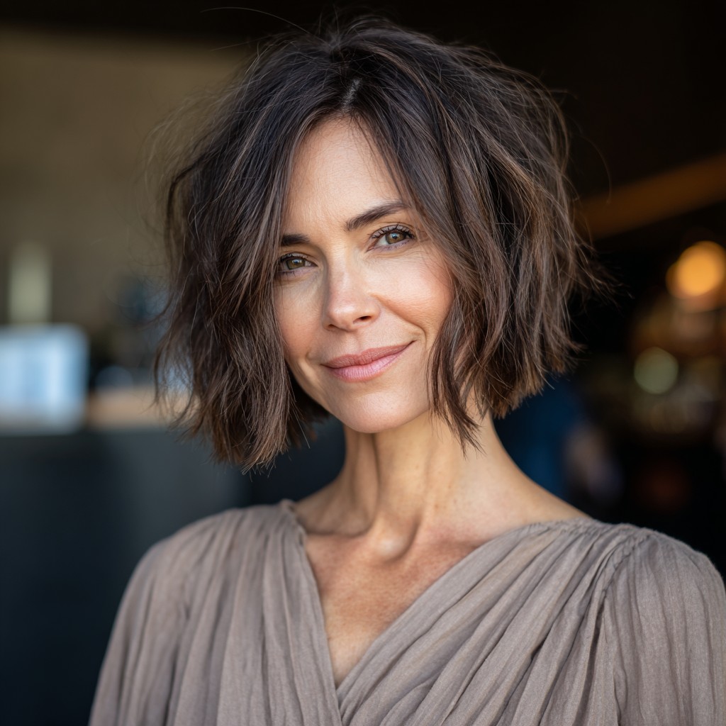 Chic Textured Frayed Bob with Soft Movement